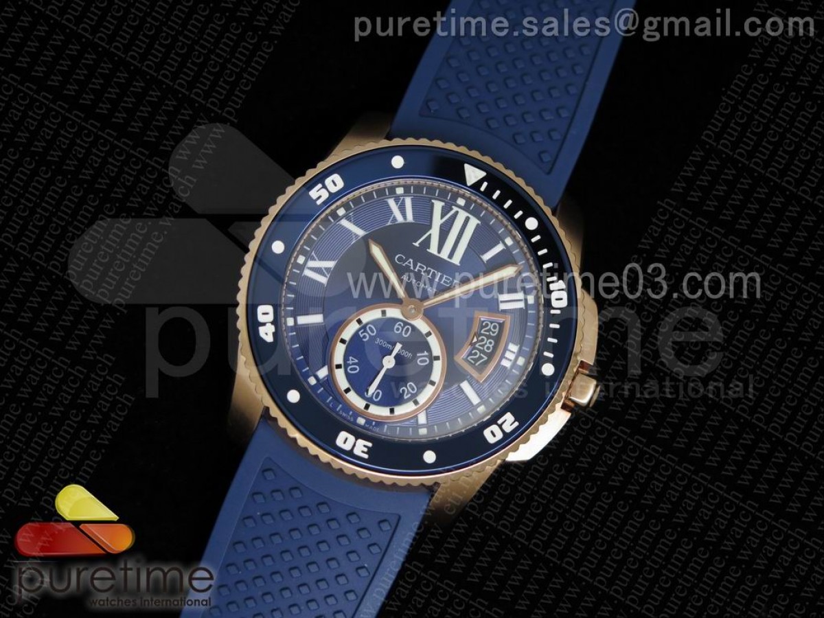 TF공장 까르띠에 칼리브 드 까르띠에 로즈골드 금통 블루다이얼 블루 러버 Cartier Calibre de Cartier RG/Blue Dial