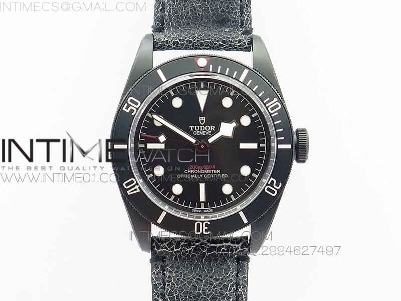 ZF공장 튜더 HERITAGE 2016 BLACK BAY SHIELD DLC BLACK BEZEL ON ASSO. LEATHER STRAP A2824