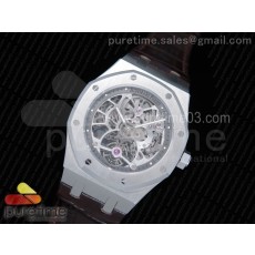 오데마피게 스켈레톤 투어빌론 스틸 브라운가죽스트랩 Royal Oak Fake Tourbillon SS Skeleton Dial on Black Leather Strap A23J