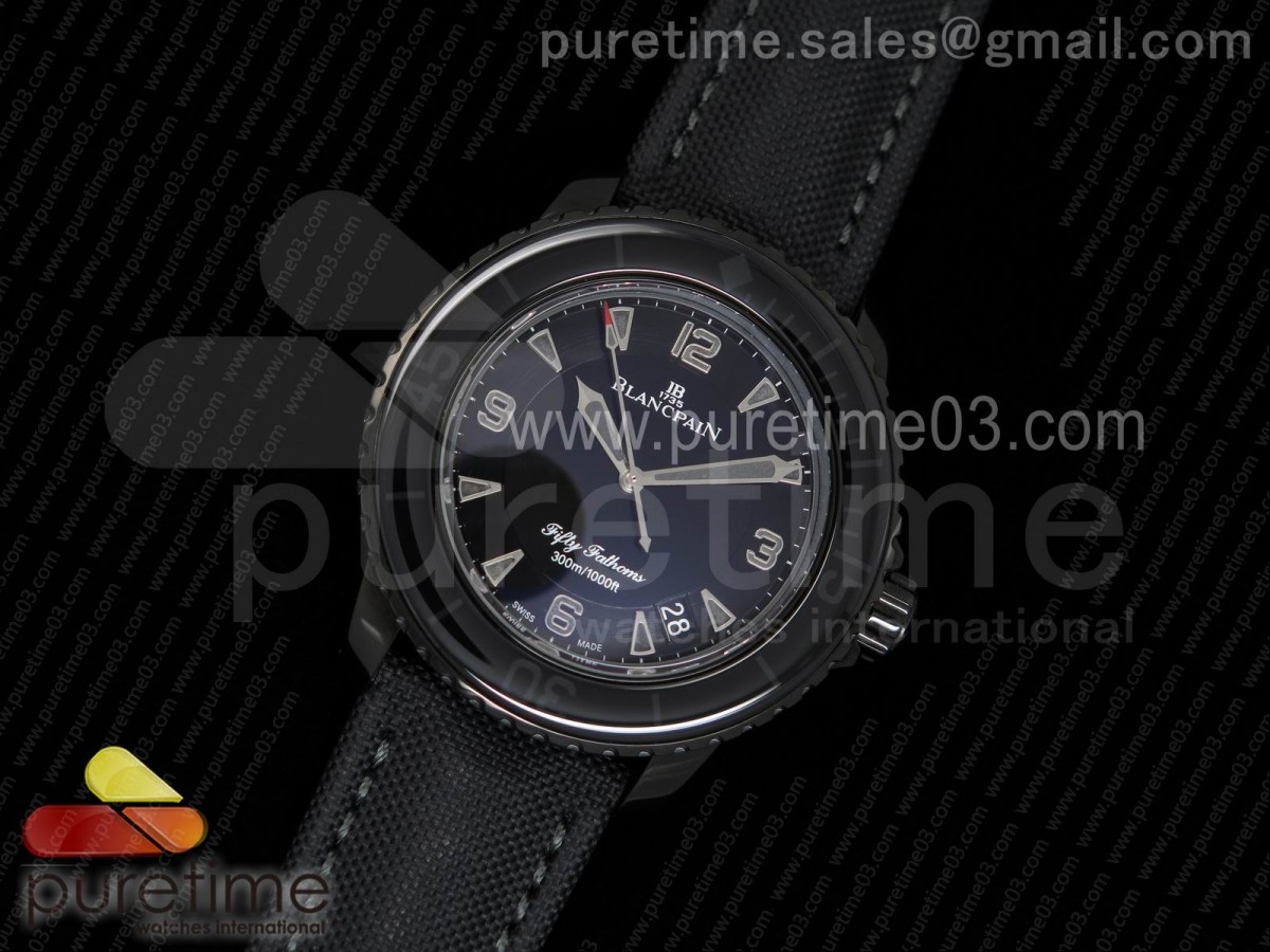 ZF 블랑팡 피프티패덤즈 PVD블랙 다크나이트 Fifty Fathoms PVD Dark Knight  Black Dial on Sail-canvas Strap A1315