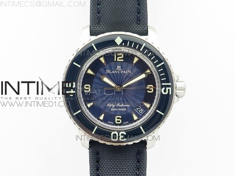 ZF 블랑팡 피프티패덤즈 청판 FIFTY FATHOMS  SS Blue DIAL ON SAIL-CANVAS STRAP A2836