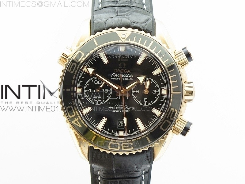 OM공장 오메가 씨마스터 크로노그래프 로즈골드금장 블랙다이얼 가죽스트랩 SEAMASTER PROFESSIONAL CHRONO RG  BLACK CERAMIC BLACK DIAL ON BLACK GUMMY STRAP A9300