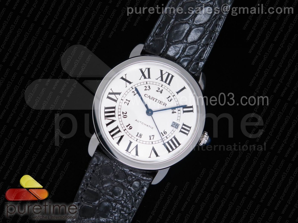 ZF 까르띠에 롱드솔로42 스틸 화이트다이얼 가죽스트랩 Ronde Solo de Cartier 42mm  White Dial on SS Bracelet MIYOTA 9015