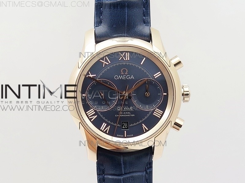 OM공장 오메가 드빌 크로노그래프 로즈골드금통 블루다이얼 가죽스트랩 DE VILLE CHRONOGRAPH RG BLUE DIAL ON BLUE LEATHER STRAP A9300