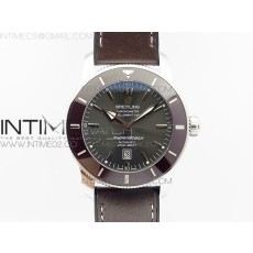 브라이틀링 슈퍼오션 헤리티지2 브라운인서트 그레이다이얼 브라운가죽스트랩 SUPER OCEAN HERITAGE BROWN CERAMIC BEZEL SS GRAY DIAL ON BROWN GUMMY STRAP A2824