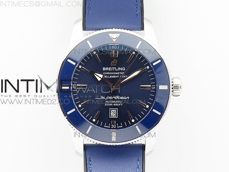 브라이틀링 슈퍼오션 헤리티지2 블루인서트 블루다이얼 블루가죽스트랩 SUPER OCEAN HERITAGE BLUE CERAMIC BEZEL SS BLUE DIAL ON BLUE GUMMY STRAP A2824