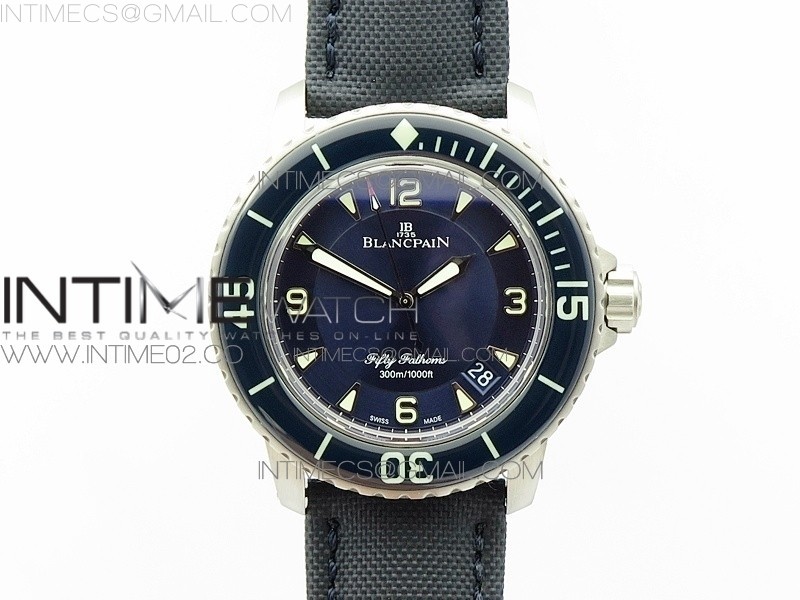 ZF 블랑팡 피프티패덤즈 청판 씨스루백 FIFTY FATHOMS SS BLUE BLUE DIAL ON SAIL-CANVAS STRAP A2836 (FREE TOOL)