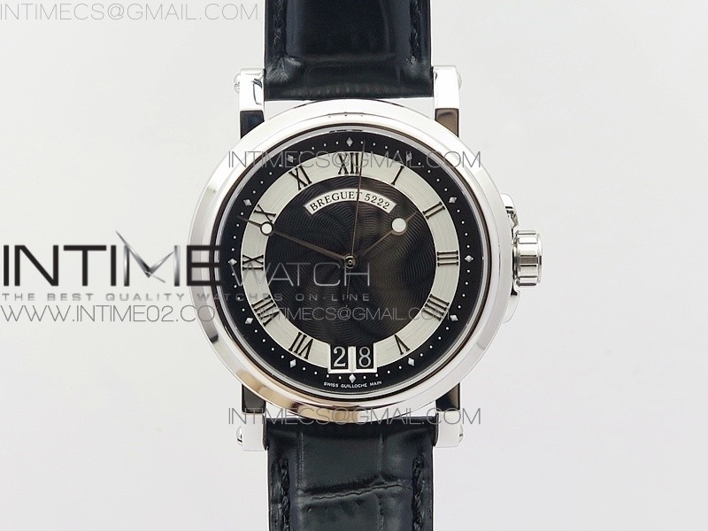 HG공장 브레게 마린 스틸 블랙다이얼 가죽스트랩 MARINE 5222 SS BLACK DIAL ON BLACK LEATHER STRAP ASIAN CAL.517GG(FREE RUBBER STRAP)