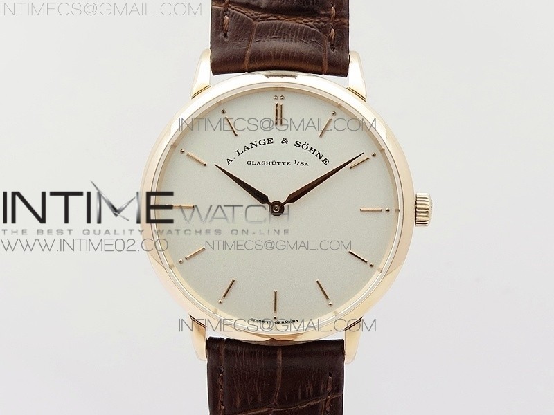 WF공장 아랑에운트죄네 색소니아씬 211026 로즈골드 화이트다이얼 가죽스트랩 SAXONIA THIN 211.026 RG WHITE DIAL ON BROWN LEATHER STRAP MIYOTA 9015