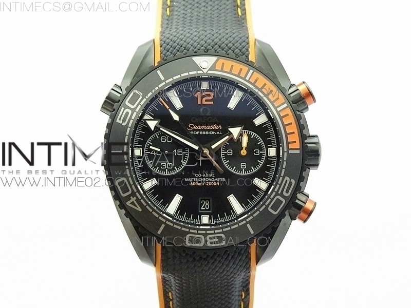 OM공장 오메가 씨마스터 플래닛오션 크로노그래프 DLC블랙케이스 PLANET OCEAN MASTER CHRONOMETER CHRONO DLC BLACK DIAL ON NYLON STRAP A9900