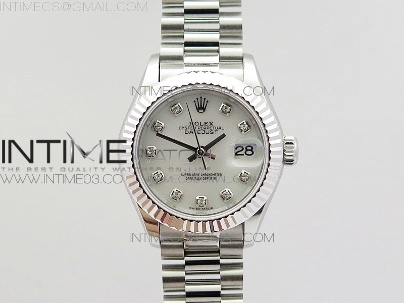 BP공장 롤렉스 여성용 데이저스트 28mm 스틸 자개 텐포인트다이얼 프레지던트브레이슬릿 DATEJUST 28MM SS WHITE MOP DIAL ON SS BRACELET ETA2671