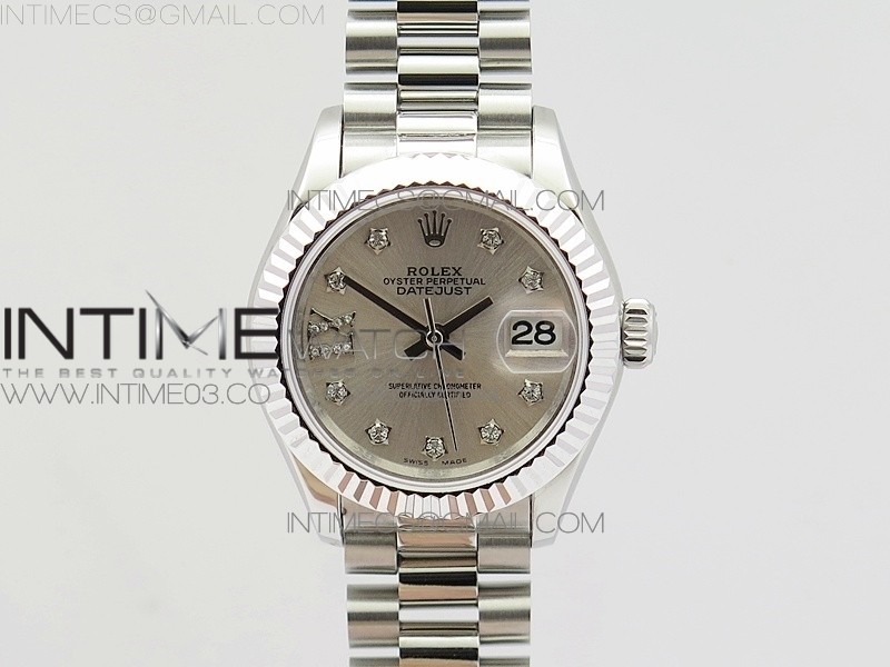 BP공장 롤렉스 여성용 데이저스트 28mm 스틸 실버 다이아몬드다이얼 프레지던트브레이슬릿 DATEJUST 28MM SS SILVER DIAL XI DIAMOND ON SS BRACELET ETA2671