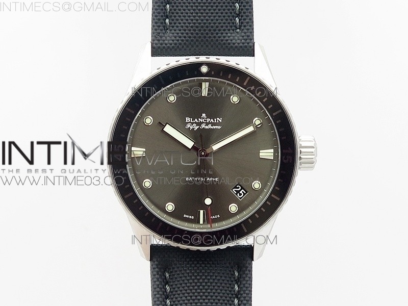 ZF공장 블랑팡 피프티패덤즈 5000 스틸 그레이선레이다이얼 FIFTY FATHOMS 5000 SS CERAMIC BEZEL GRAY DIAL ON NYLON STRAP A1315