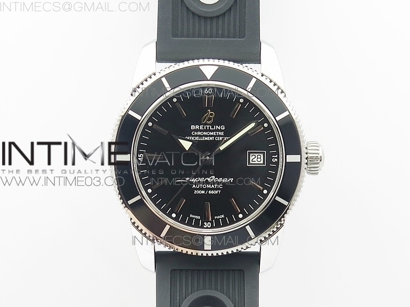 OM공장 브라이틀링 슈퍼오션 42MM 스틸 블랙다이얼 블랙인서트 러버스트랩 SUPEROCEAN 42MM A17321 SS BLACK DIAL BLACK BEZEL ON BLACK RUBBER STRAP A2824(FREE RUBBER STRAP WITH BUCKLE)