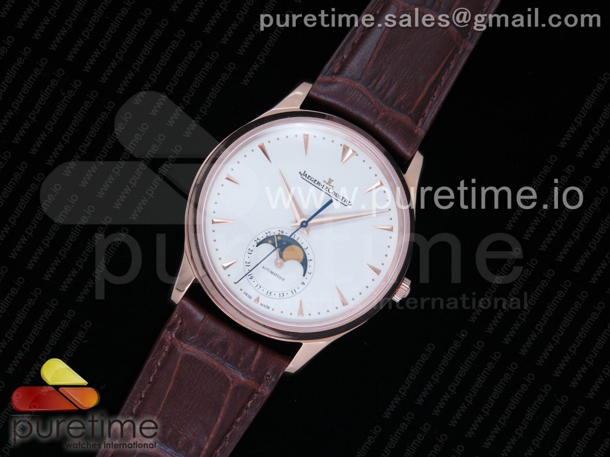 ZF공장 예거르쿨트르 마스터 울트라씬 문페이즈 로즈골드 화이트다이얼 Master Ultra Thin Moon 1362520 RG White Dial on Brown Leather Strap A925