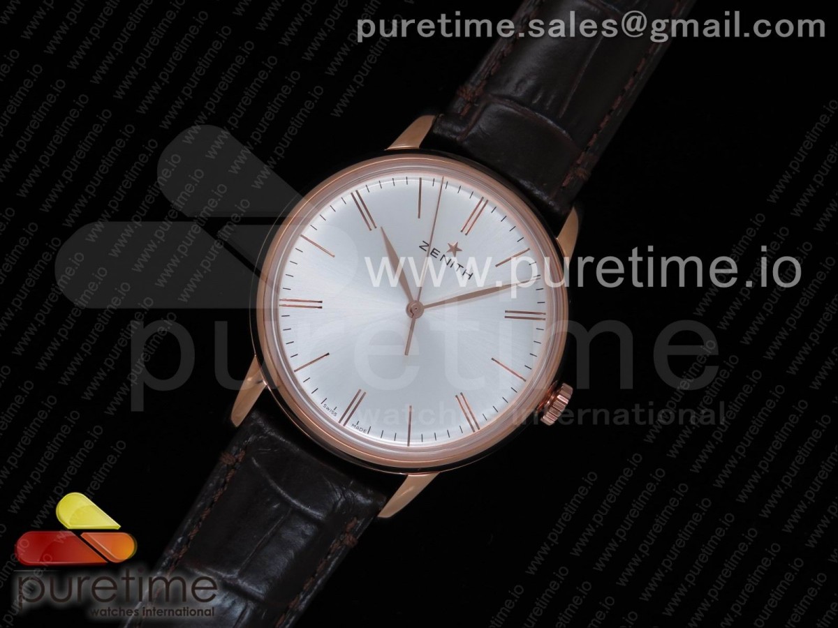 제니스 엘리트 클래식 42 로즈골드금장 실버다이얼 가죽스트랩 Elite Classic 42 RG Silver Dial on Brown Leather Strap MIYOTA 9015