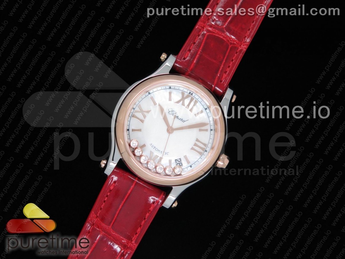 OX공장 쇼파드 해피스포츠 로즈골드콤비 화이트다이얼 레드가죽스트랩 Happy Sport Automatic SS/RG 36mmWhite Dial on Red Leather Strap A2892