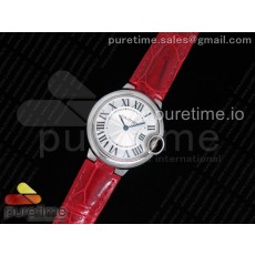 AF공장 까르띠에 발롱블루 33MM 스틸 레드크로커다일스트랩 Ballon Bleu 33mm SS White Textured Dial on Red Crocodile Strap Jap Quartz