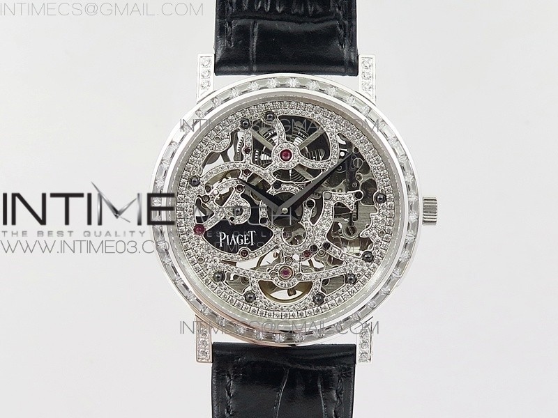 BBR공장 피아제 트레디션 스틸 다이아페이비드 스켈레톤다이얼 가죽스트랩 TRADITION SS DIAMOND PAVED SKELETON DIAL ON BLACK LEATHER STRAP A23J