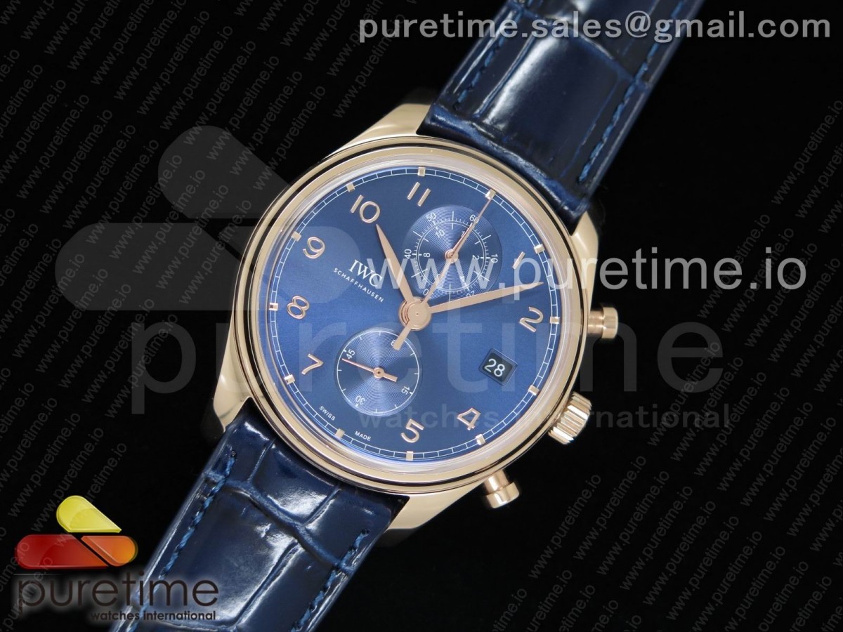 YL공장 IWC 포르투기저 크로노 클래식 42 로즈골드금장 블루다이얼 가죽스트랩 IWC Portugieser Chrono Classic 42 RG IW3903 Blue Dial on Blue Leather Strap A7750