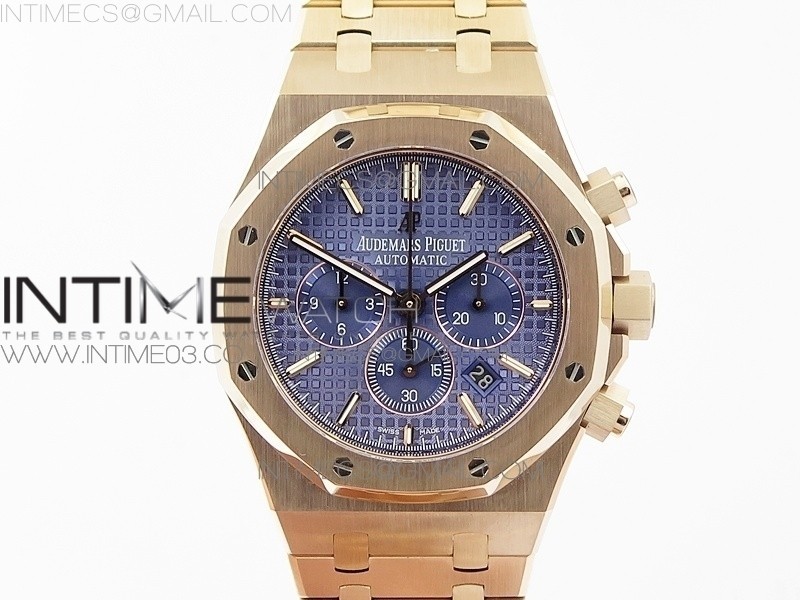 om공장 오데마피게 로얄오크 크로노 로즈골드금장 블루다이얼 브레이슬릿 ROYAL OAK CHRONO 26320ST RG BLUE DIAL ON SS BRACELET A7750