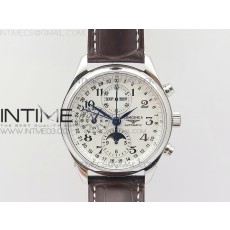 GS공장 론진 마스터컬렉션 문페이즈 스틸 화이트다이얼 가죽스트랩 MASTER MOONPHASE CHRONOGRAPH SS WHITE DIAL ON BROWN LEATHER STRAP A7751