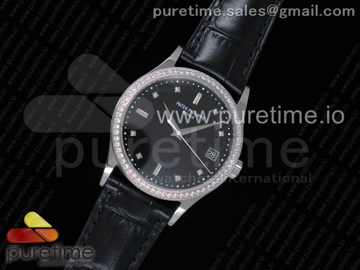 OX공장 파텍필립 칼라트라바 5297G 스틸 블랙다이얼 가죽스트랩 Calatrava 5297G SS Black Dial Diamonds Bezel on Black Leather Strap A324