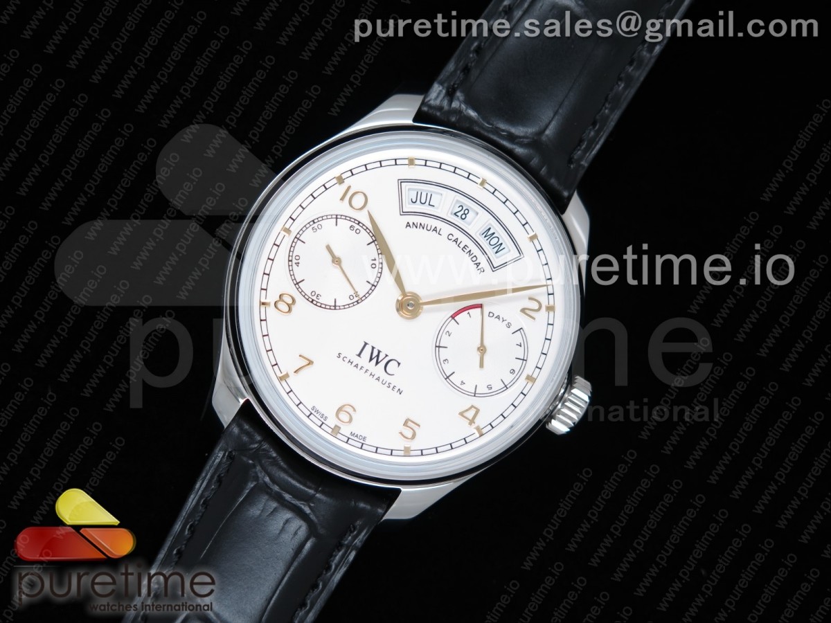 YL공장 V2 IWC 포르투기저 애뉴얼캘린더 스틸 화이트다이얼 골드핸즈 가죽스트랩 IWC Portuguese Real PR Real Annual Calendar IW5035 White Dial YG Markers on Black Leather Strap A52850 V2