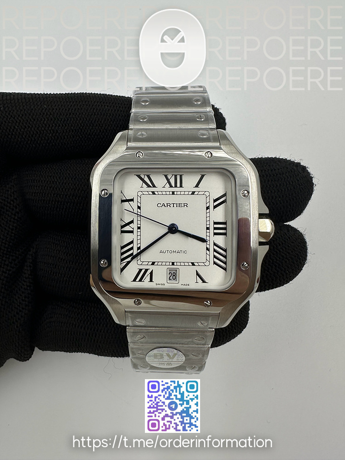 BV공장 까르띠에 산토스 2018 라지 스마트링크브레이슬릿 Santos de Cartier 40mm 2018 White Dial on SS SmartLinks Bracelet MIYOTA 9019