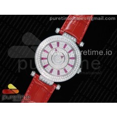 OX공장 프랭크뮬러 더블 미스테리 와치 스틸 풀다이아몬드 퍼플바게트 레드스트랩 Double Mystery Watch SS Diamonds Dial Red Markers on Red Leather Strap MIYOTA 9015