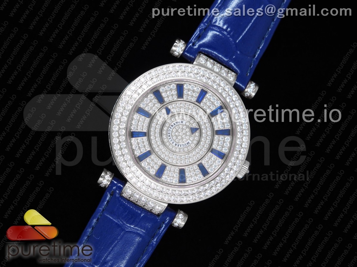 OX공장 프랭크뮬러 더블 미스테리 와치 스틸 풀다이아몬드 블루바게트 네이비스트랩 Double Mystery Watch SS Diamonds Dial Blue Markers on Blue Leather Strap MIYOTA 9015