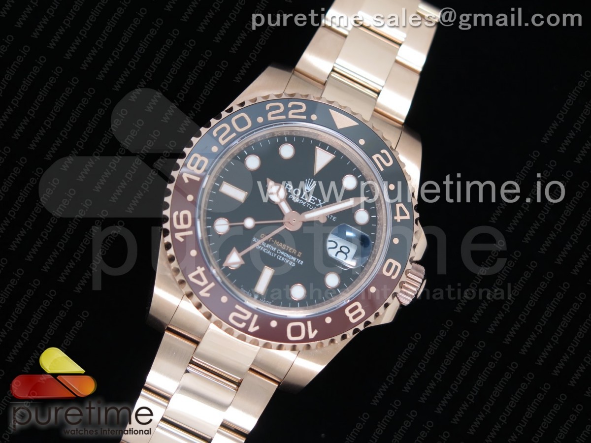 GM공장 롤렉스 GMT마스터2 루트비어 금통 브레이슬릿 904 GMT-Master II 126715 CHNR Black/Brown Ceramic RG Black Dial on RG Bracelet A2836