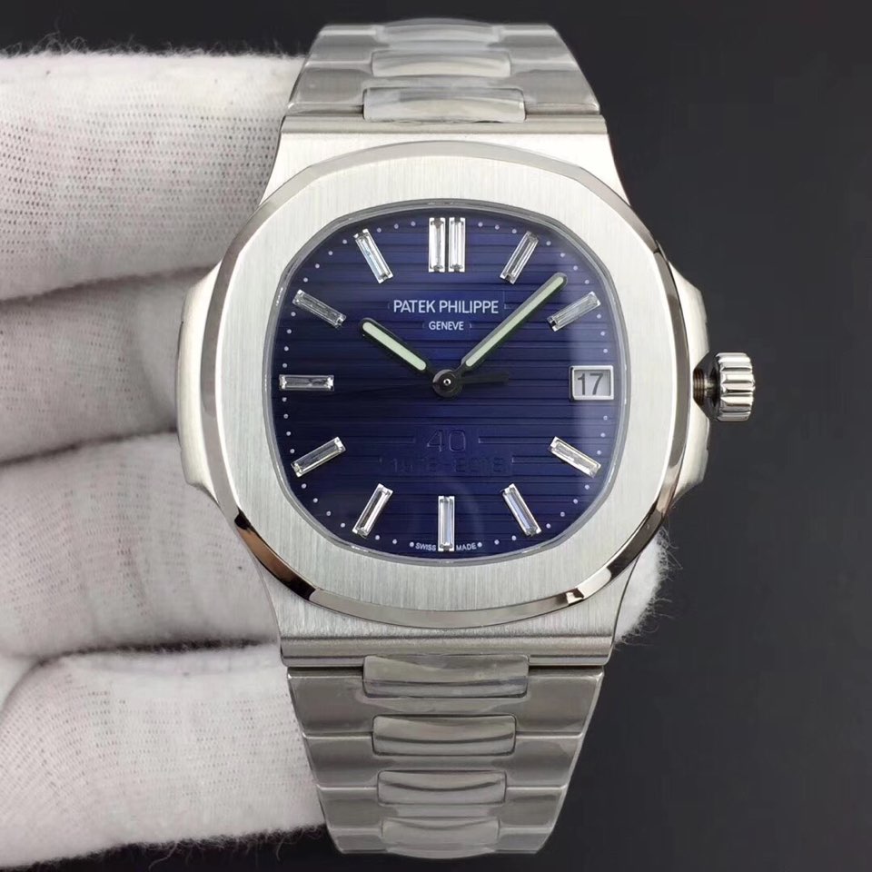 PF V2 노틸러스 점보 5711 40주년기념 한정판 NAUTILUS JUMBO 5711 40TH  BLUE TEXTURED DIAL ON SS BRACELET A324 CLONE