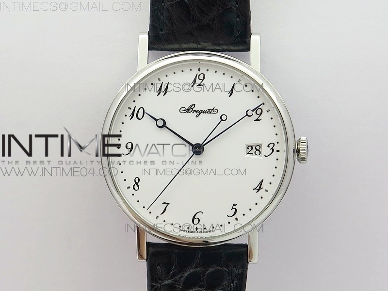 MK공장 V2 브레게 클래식 오토 5177 스틸 화이트다이얼 가죽스트랩 CLASSIQUE AUTO 5177 SS WHITE DIAL NUMERAL MARKERS ON BLACK LEATHER A777Q