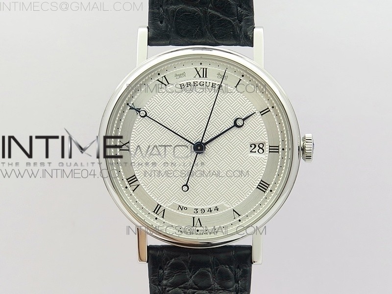 MK공장 V2 브레게 클래식 오토 5177 스틸 화이트다이얼 가죽스트랩 CLASSIQUE AUTO 5177 SS 3944  WHITE DIAL NUMERAL MARKERS ON BLACK LEATHER STRAP MIYOTA 9015