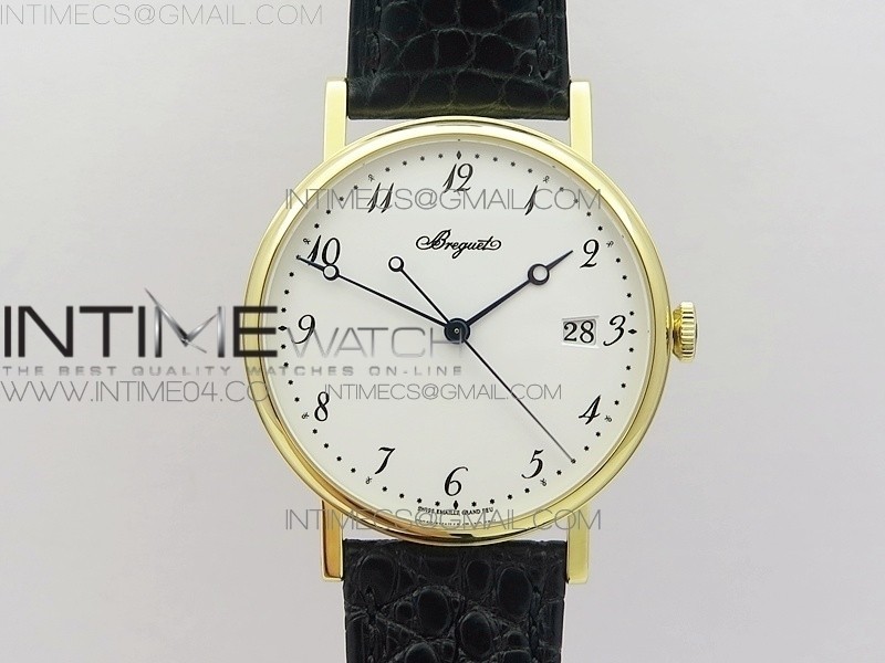 MK공장 V2 브레게 클래식 오토 5177 옐로우골드 금통 화이트다이얼 가죽스트랩 CLASSIQUE AUTO 5177 YG WHITE DIAL NUMBERS MARKERS ON BLACK LEATHER A777Q