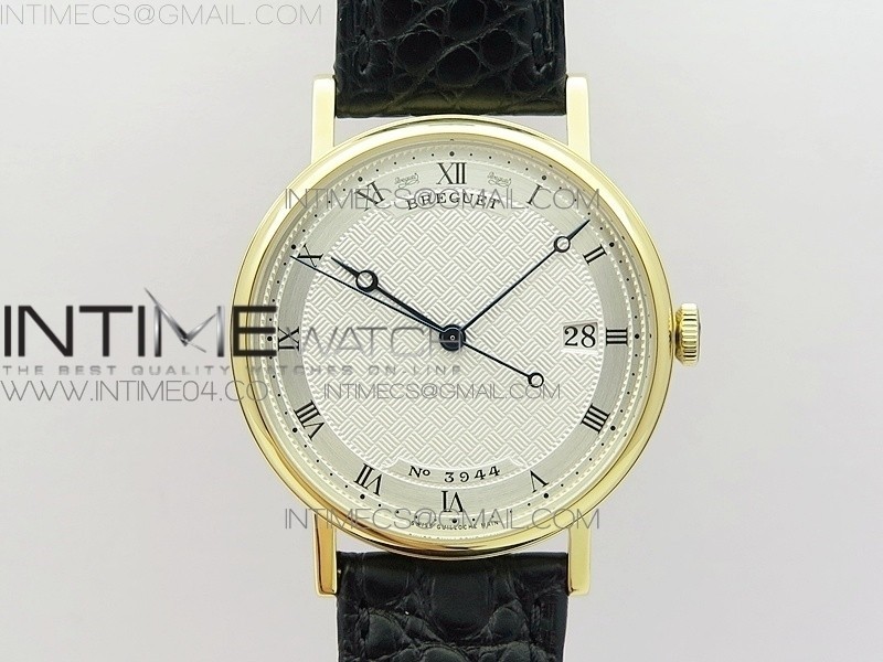 MK공장 V2 브레게 클래식 오토 5177 옐로우골드 금통 화이트다이얼 가죽스트랩 CLASSIQUE AUTO 5177 YG 3944 WHITE DIAL NUMERAL MARKERS ON BLACK LEATHER A777Q