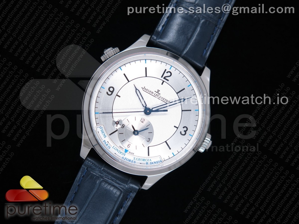 TWA공장 예거 마스터 지오그래픽 화이트다이얼 가죽스트랩 Master Geographic SS 1428530 White Dial on Blue Leather Strap A939