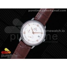 ZF공장 오메가 드빌 프레스티지 파워리저 화이트다이얼 가죽스트랩 De Ville Prestige Real PR SS White Dial RG Hands on Brown Leather Strap MIYOTA 9015