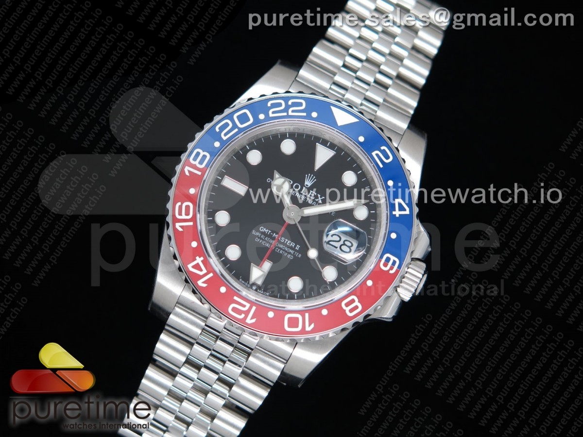 GM공장 롤렉스 GMT마스터2 블루앤레드 블랙다이얼 쥬빌레브레이슬릿 GMT Master II 126710 BLRO Real Ceramic 904L SS on Bracelet A3285 (Correct Hand Stack)