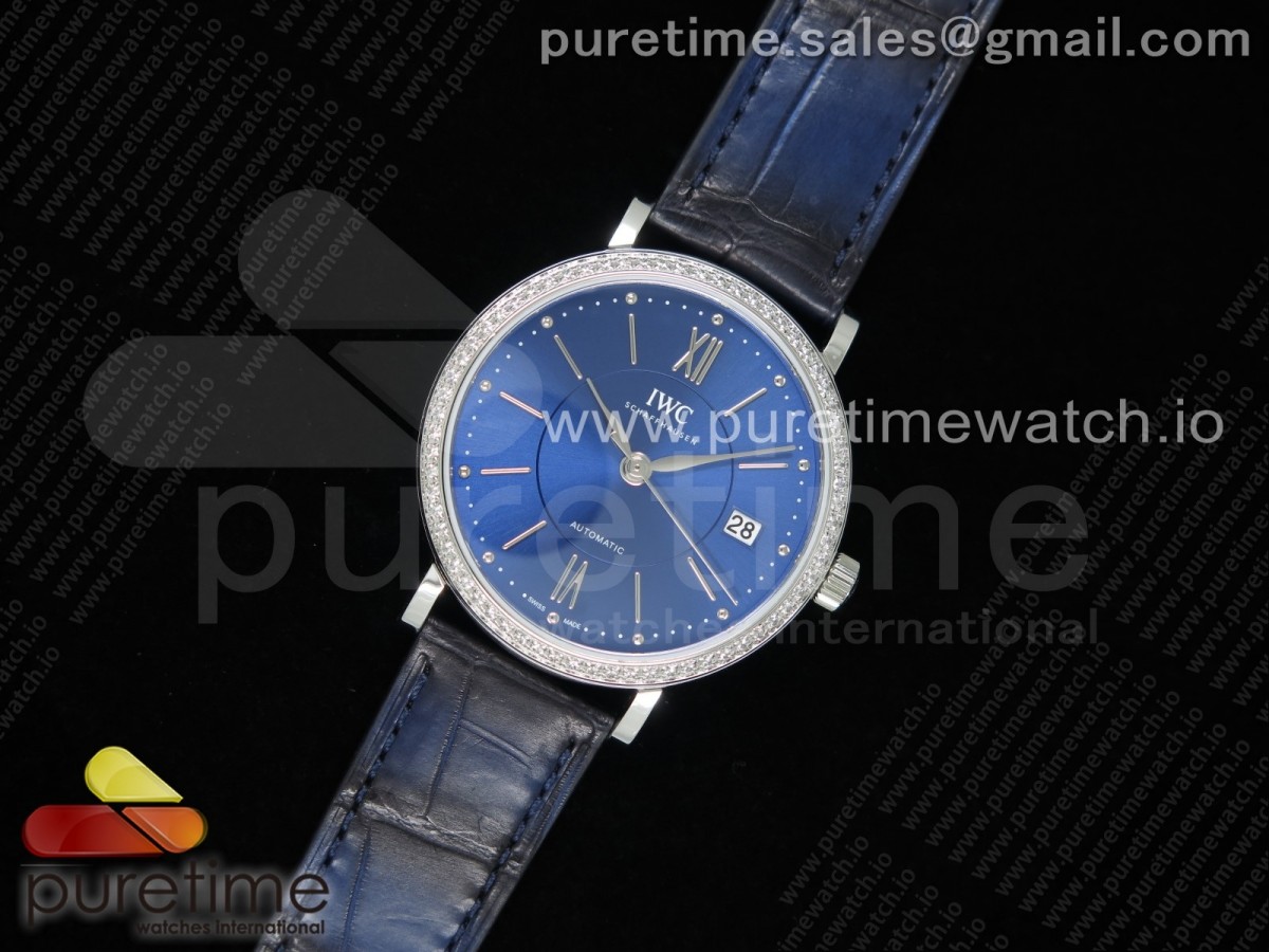 MF공장 IWC 포르토피노 37MM 블루다이얼 악어스트랩 Portofino Automatic 37 SS Blue Dial Diamonds Bezel on Blue Crocodile Strap A35111