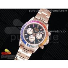 OM공장 롤렉스 데이토나 로즈골드 금통 레인보우 바게트베젤 블랙다이얼 Daytona 116595RBOW RG Rainbow Crystal Black Dial on RG Bracelet A4130