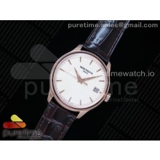 ZF공장 파텍필립 칼라트라바 로즈골드 금통 아이보리다이얼 가죽스트랩 Calatrava 5227R RG White Dial on Brown Leather Strap A324CS