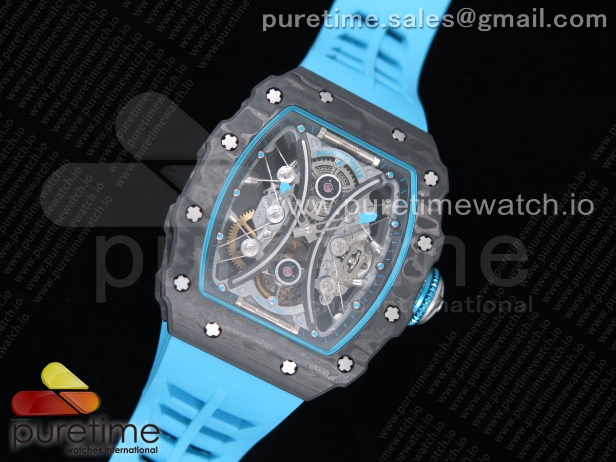 V9공장 리차드밀 RM53-01 뚜르비용 카본 스켈레톤다이얼 러버스트랩 RM 53-01 Real Tourbillon Pablo Mac Donough on Blue Rubber Strap