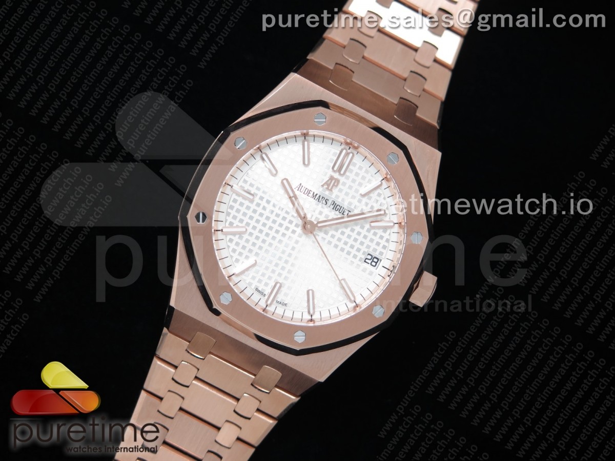 OM공장 오데마피게 로얄오크 15500 로즈골드 금통 화이트다이얼 브레이슬릿 Royal Oak 41mm 15500 RG White Textured Dial on RG Bracelet A3120