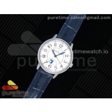 ZF공장 예거르쿨트르 랑데뷰 화이트텍스쳐다이얼 블루가죽스트랩 Rendez-Vous Night & Day SS Polished Bezel White Textured Dial on Blue Leather Strap A898