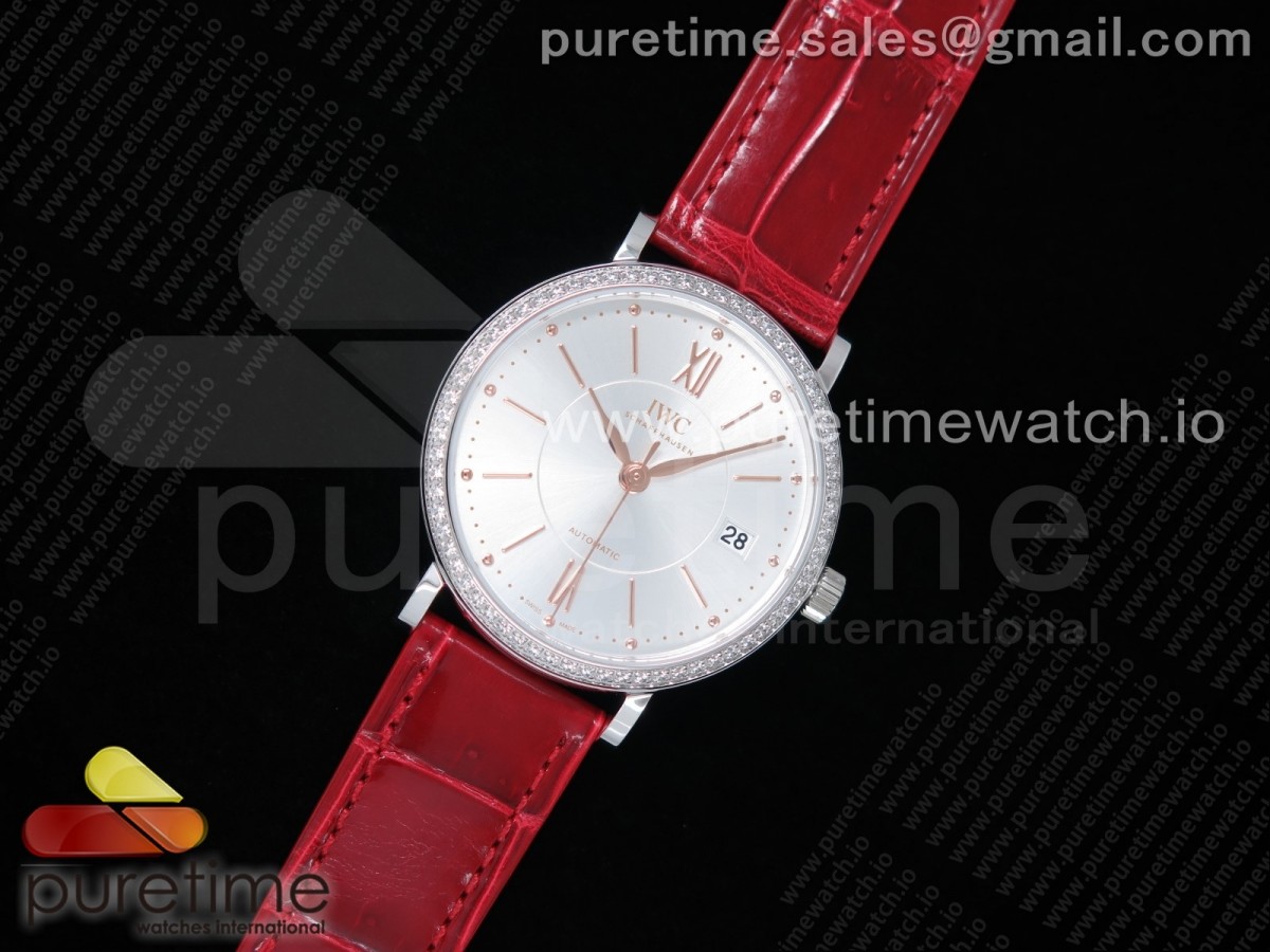 MF공장 포르토피노 37MM 실버다이얼 악어스트랩 Portofino Automatic 37 SS Silver Dial RG Markers on Red Crocodile Strap A35111