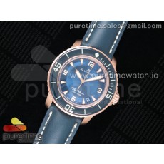 ZF공장 블랑팡 피프티패덤즈 로골 블루다이얼 가죽스트랩 Fifty Fathoms RG Bright Blue on Blue Leather Strap A1315