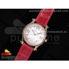 ZF공장 쇼파드 해피스포츠 로골 화이트다이얼 가죽스트랩 Happy Sport Automatic RG 36mm White Dial on Red Leather Strap A2892