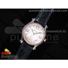 ZF공장 쇼파드 해피스포츠 로골콤비 화이트다이얼 가죽스트랩 Happy Sport Automatic SS/RG 36mm White Dial on Black Leather Strap A2892